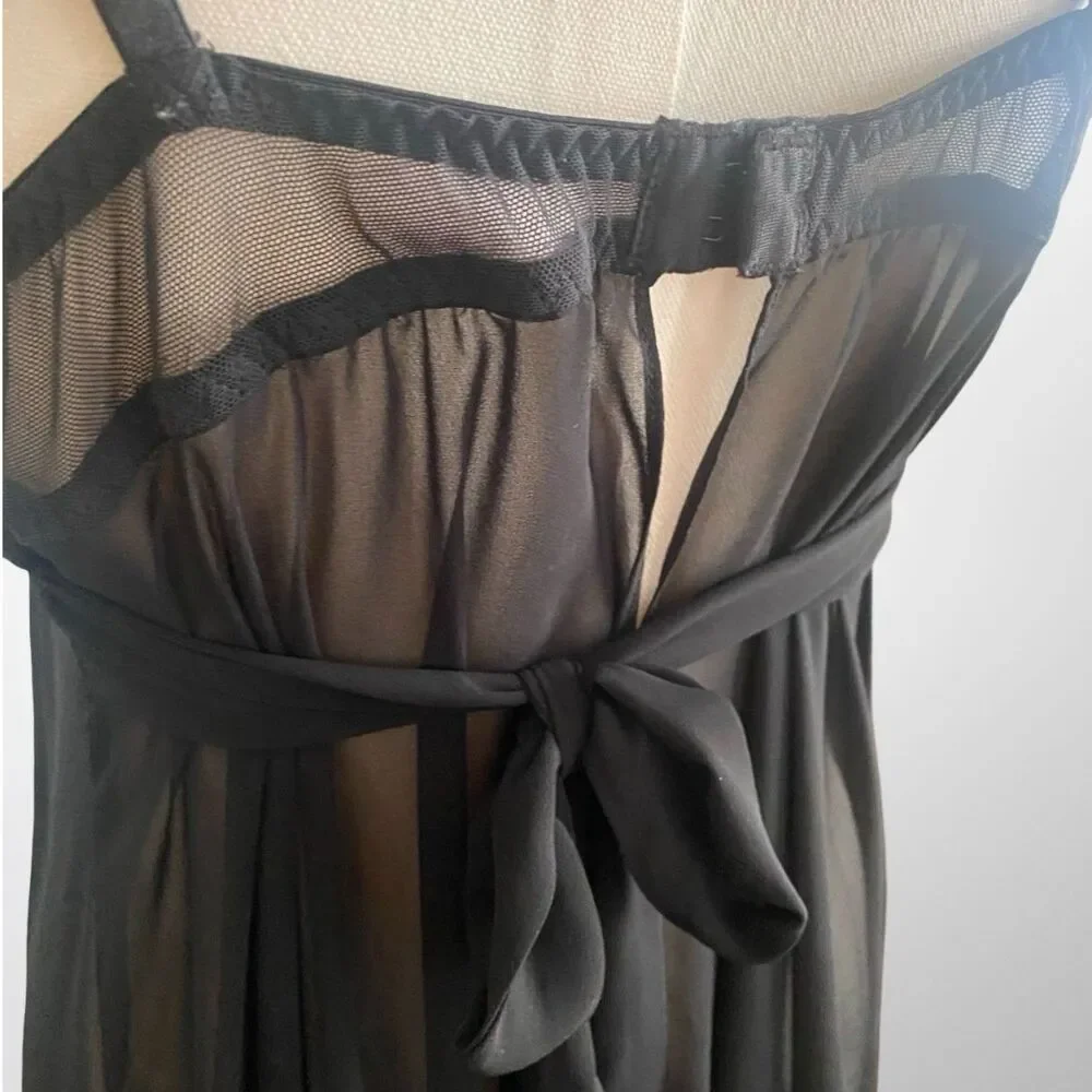 VTG Inner Secrets Y2K Black Pink Embroidered Mesh Babydoll Lingerie Chemise XL